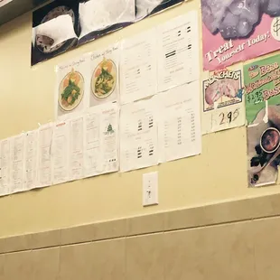 menus and prices on the wall