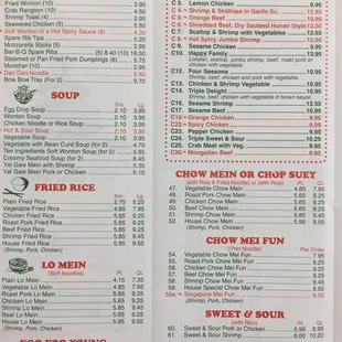 the menu of the restaurant