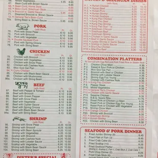 the menu of the restaurant