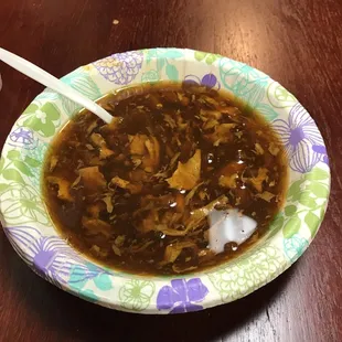 Hot &amp; sour soup- kinda bland, nothing some soy sauce can&apos;t fix