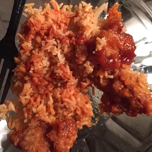 this did not taste like the General's chicken, but thank goodness for Sriracha