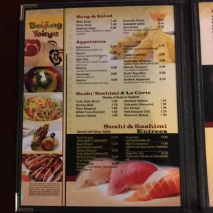 the menu of the restaurant