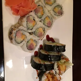 Shrimp tempura and spicy yellowtail. Yum!!