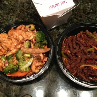 Chicken Hunan Style and Szechuan Crispy Beef (take out)
