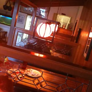 Cozy booths with leaded glass panels