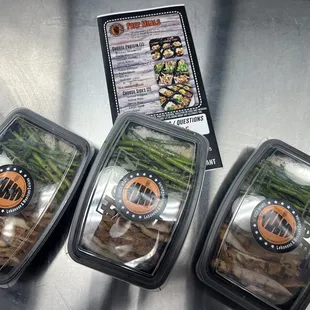 three packages of food on a table