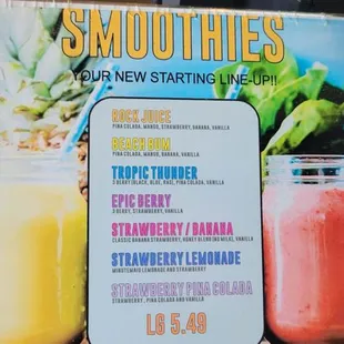 a menu for smoothies
