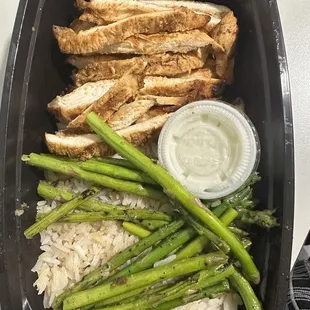Chicken Shawarma with rice and asparagus meal prep