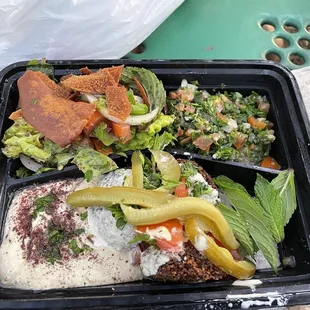 Veggie platter-hummus, falafel, Taboulleh Salad, Baba Ganouj Dip and Pita