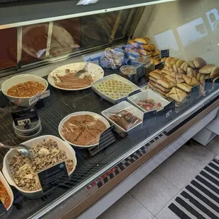 a variety of baked goods on display