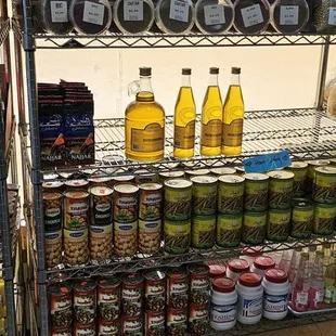 a display of olive oil and other products
