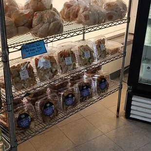 a display of breads and pastries
