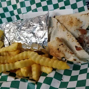 Beef shawarma with the combo of french fries and a soda