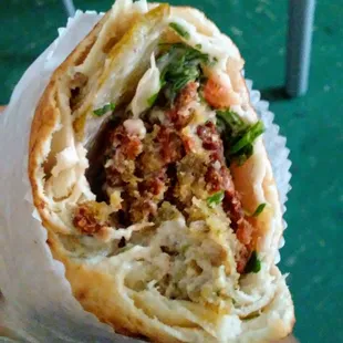 Inside the falafel sandwich. Yum.