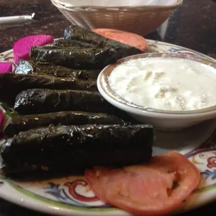 Grape leaves with meat.