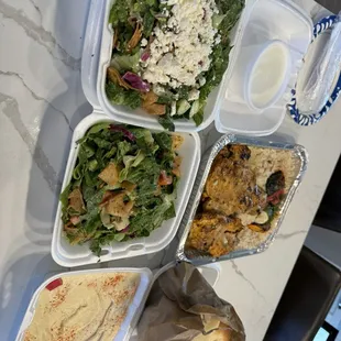 Fattoush Salad, Hummus, Whole Deboned Chicken