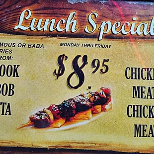a menu for lunch specials