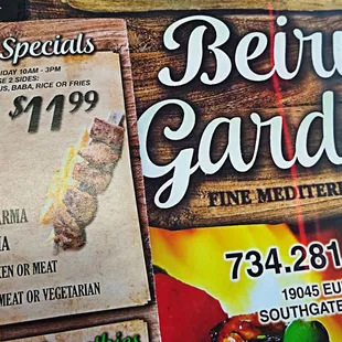 the menu and prices of the restaurant