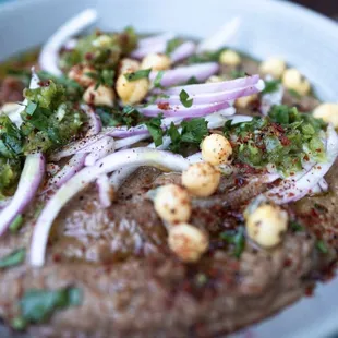Ful - smashed fava bean spread with Rima's Relish (garlic, lemon, chilies) &amp; olive oil