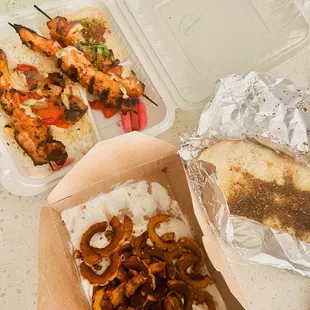 takeout was amazing! Chicken Shish Tawook Plate Samirs Hand Kneaded Bread Delicata Squash