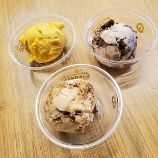 Mango, Kinder Bueno Bar, and Lotus Biscoff Gelato
