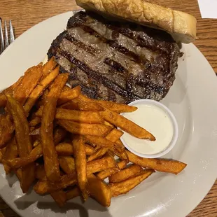 Ribeye sandwich with sweet potato fries
