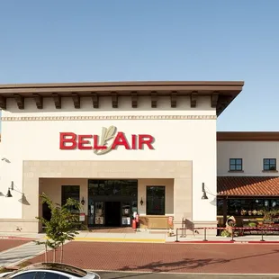 the front of the building and parking lot