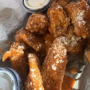 Matts Famous Mix (Buffalo, garlic parm &amp; Cajun) Bone in Wings