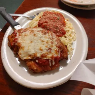 Pollo Parmesan with spaghetti