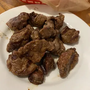 Steak bites.  Trims from the ribeyes.  Yummo!!!!