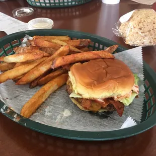 Belair burger with bacon and fries