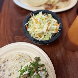 Queso y chicharrón, queso y calabaza pupusas ($3.80 each), lengua taco ($2.75 each)  IG: @ohmyono