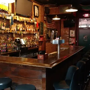 a bar with stools