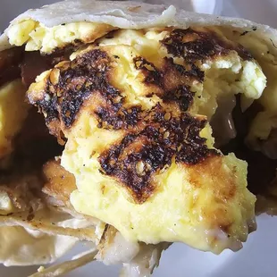 Burned eggs in the breakfast burrito