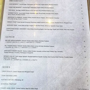 Brunch menu (as of 1/15/23)