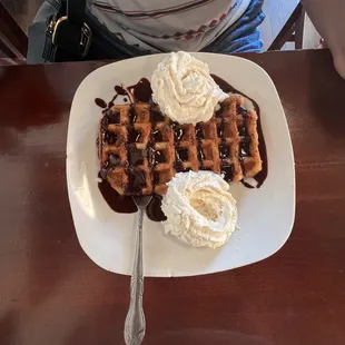 Chocolate waffle. The chocolate sauce tasted like Hershey's according to our daughter.