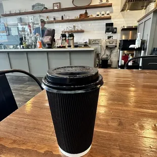 Stunptown coffee to go. Had several non diary alternatives too.