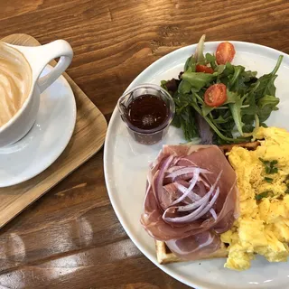 Prosciutto & Scrambled Eggs Waffle