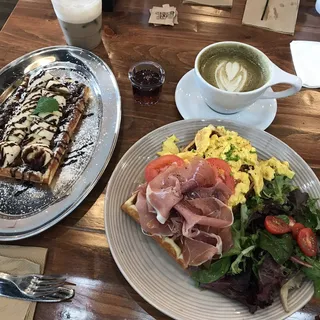 Prosciutto and Egg Waffle Sandwich