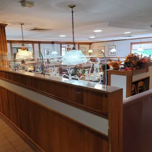 a view of the dining area of a restaurant