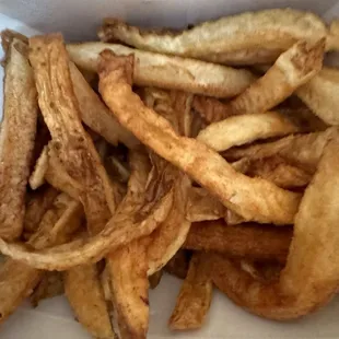 My FAV!! Fries so hot and thick and soft and crunchy I love to sprinkle Malt Vinegar over them! Mmmmm good