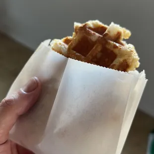 Belgian freshly baked and still warm waffle
