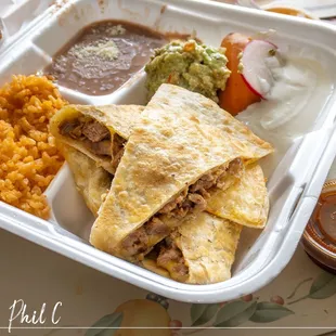 Carne Asada Quesadilla plate with rice and beans - delicious and very filling 4/5
