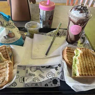 Avocado toast, chicken pabalono panini, pabalono soup and Oreo frappe! Jaja and my daughters sippy cup