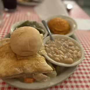 Pot pie to die for! Sides of ham &amp; beans, green beans, and carrot soufflé... all were FANTASTIC and super flavorful!