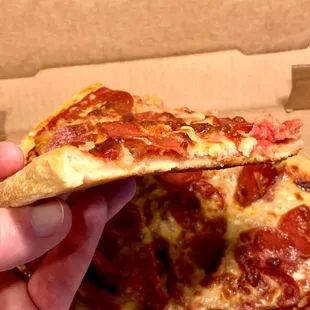 Thicker than thin average bar pizza. Does this help?  #UpCloseSavor  XP