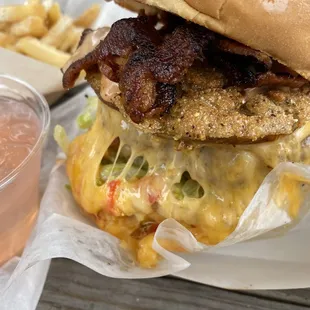 We had the Southern Burgers and garlic Parmesan fries. Both were fantastic and huge portions. Highly recommend!