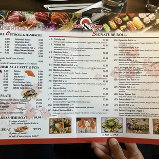 sushi and sashimi, menu