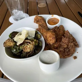 Fried chicken and Brussels sprouts