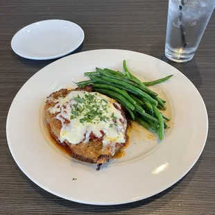Chicken Parmigiana with green beans